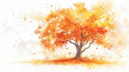 Watercolor hand drawn of autumn trees,red maple tree on white background,hand drawn watercolor vector illustration,Autumn forest path,red orange foliage in fall forest.
