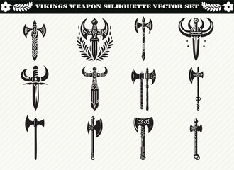 Black Viking Weapon Silhouette Illustration for Logos Prints and Design