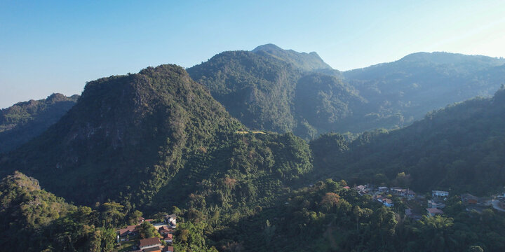Aerial view from drone of the rural village in the mountains
