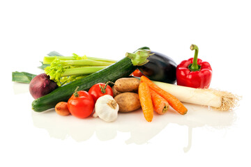 Variety of vegetables isolated on white background