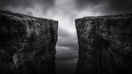 Majestic canyon landscape, dramatic sky, rocky cliffs, epic nature photo