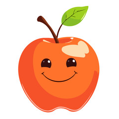 Antropomorphic apple illustration with adorable smiley face.