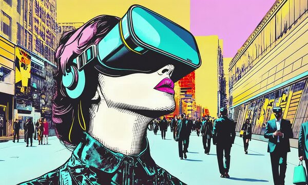 Woman pop art style in vr glasses