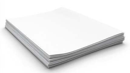 Stack of blank white papers on white background