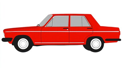 Fototapeta premium Red classic car side profile on white background