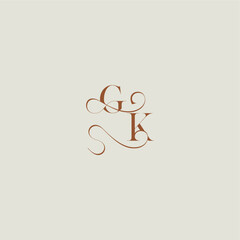 contemporary modern curvy monogram wedding style logo concept letter initial with thin line GK