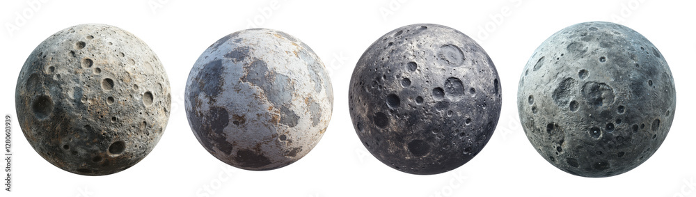 Wall mural set of asteroid or planet isolated on transparent background