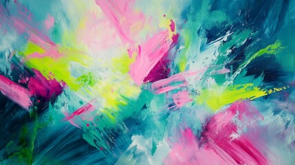 Colorful abstract art, vibrant brush strokes, modern design, bright splashes
