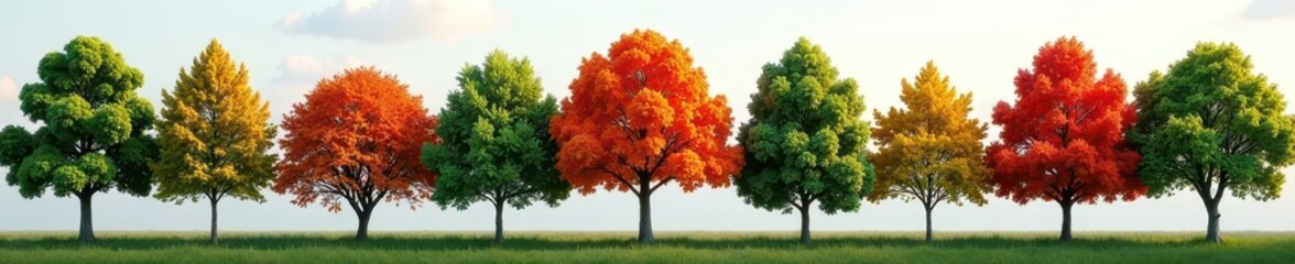 Group of diverse trees, various heights, vibrant foliage , plants, flora
