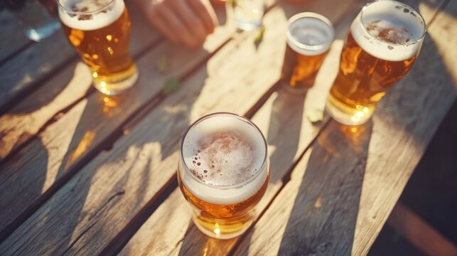 Alcohol consumption at a sunny backyard barbecue with craft beer. Featuring community and joy