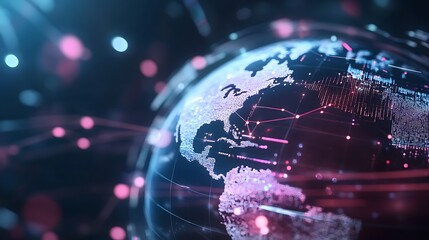 Abstract Globe with Digital Network Connections in Blue and Red Global Communication