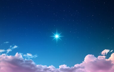 Fototapeta premium Bright Star Shining Over Soft Pink Clouds at Twilight