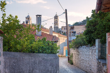 Street in the beautiful seaside village Limni, in North Evia, Greece