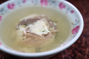 Delicious street food pig bone marrow soup in Changhua, Taiwan.