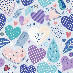 Colorful Heart Pattern: A vibrant, eye-catching pattern composed of various hearts and decorative elements, designed in a cheerful color palette, suitable for various design applications.