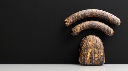 Abstract Metallic Gold Wifi Symbol 3D Render, Dark Background