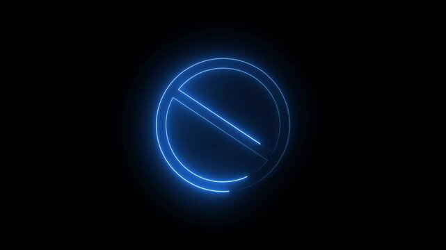 Blue color neon ban or no entry icon animation in black background.