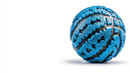Obraz premium Abstract Sphere with Tire Tread Pattern: 3D Render of Gray and Blue Geometric Texture