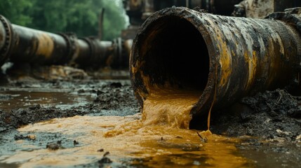 Pollution from Industrial Pipe Discharging Contaminated Wastewater