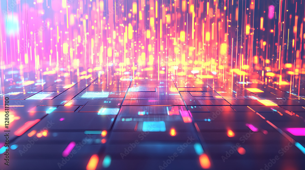 Poster digital light show displaying colorful patterns in futuristic space environment