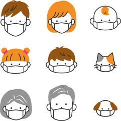 マスク　 家族　三世代