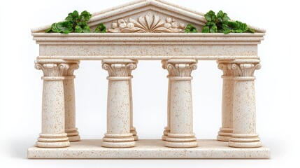 Obraz premium Classical Temple Facade with Greenery: A 3D Rendered Architectural Masterpiece