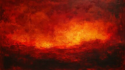 Abstract orange red yellow painting, fiery abstract art, dramatic sunset colors, bold brush strokes