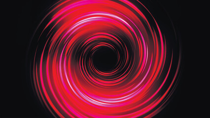 Bright scarlet led tunnel. Colorful effect of colored radial background. Abstract rounded background. Colored curves spirals and spheres. Multicolor gradient rings and circles. Funnel. Vector
