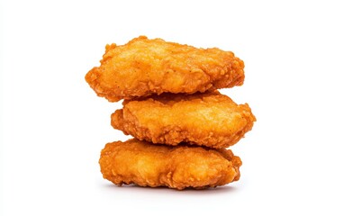 Crispy Chicken Nuggets Stack on White Background