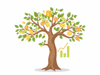 Obraz premium Money Tree Concept with Investment Charts and Graphs