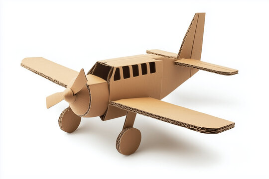 An airplane plane made of cardboard isolated on a white background...