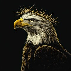 Fototapeta premium Golden Eagle Crowned with Thorns Symbol of Resilience and Sovereignty on Stark Black Backdrop Artwork