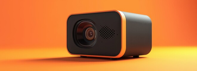 Modern Compact Webcam with Built in Microphone on Orange Background