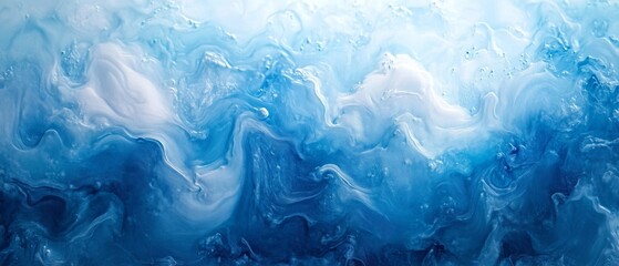 Abstract fluid waves in blue and white tones