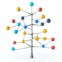 Obraz premium A colorful molecular tree sculpture made of metal and vibrant beads, symbolizing connections and structure in a creative design.