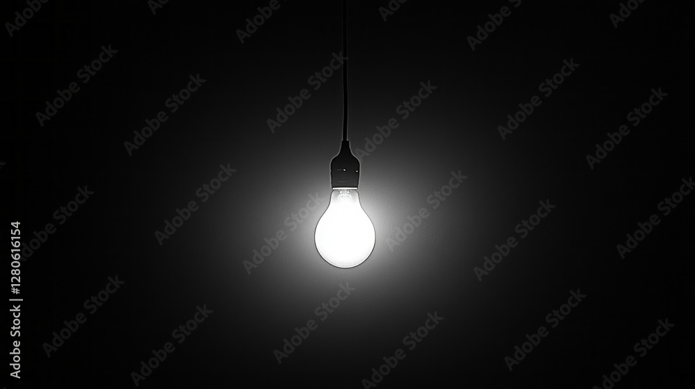Poster a single light bulb hangs from the ceiling, casting a warm glow in the surrounding darkness. its pre