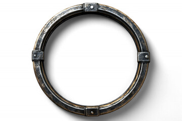 Obraz premium Rustic circular metal ring with rivet details on transparent background