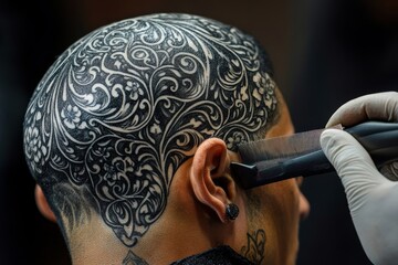 Barber applying hair relaxing treatment to create smooth and sleek hairstyle for client in salon setting