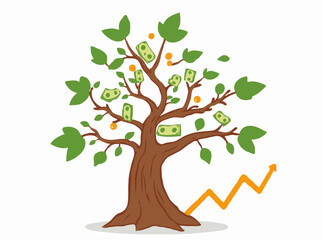 Obraz premium Financial Planning: Money Tree and Stock Market Trends