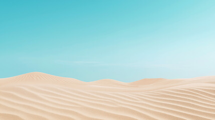 Serene desert landscape with soft sand dunes under a clear blue sky, perfect for travel blogs, nature backgrounds, and environmental concepts