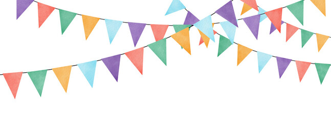 Colorful watercolor festive flag garland isolated on transparent background © Somkiat