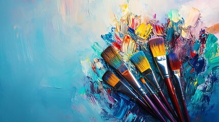Fototapeta premium Paintbrushes in vibrant oil paint.