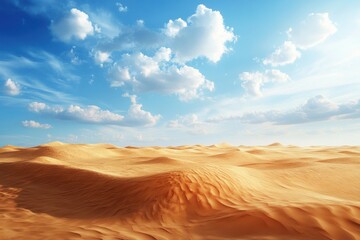 Expansive sandy dunes under a vibrant sky filled with clouds and sunlight