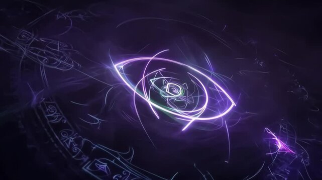 Purple glowing symbol appearing from the darkness with magical runes