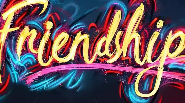 Bright inscription &ldquo;Friendship&rdquo; in colourful colours. Concept of international friendship day, close relationship of mutual trust, regulation and obtaining results.
