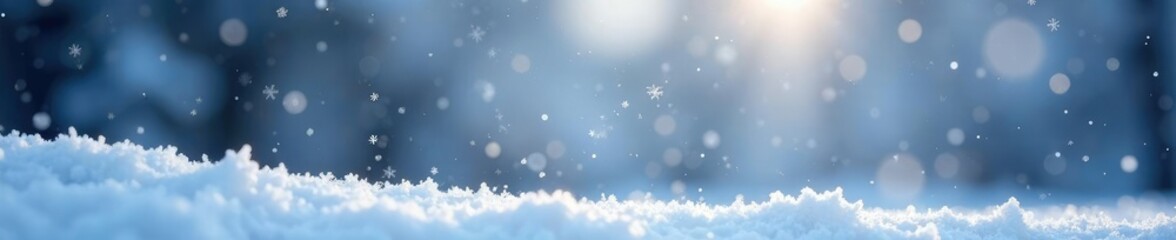 Fototapeta premium Snowflakes gently falling on a serene winter landscape, wintry, cold weather, snowfall