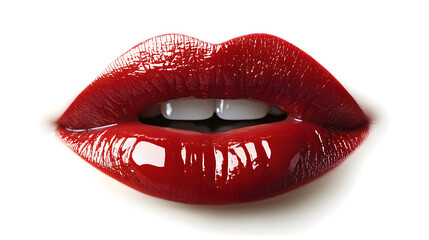 Obraz premium Glossy red lips, highlighted with polish and luster