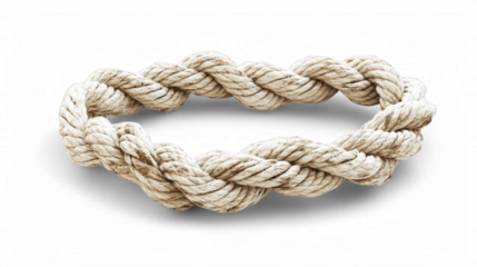 Thick twisted rope knot with circular pattern on transparent background