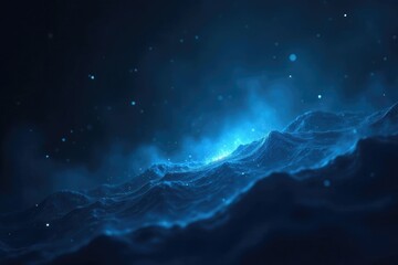 Soft blue glow emanating from void in black space, darkness, light