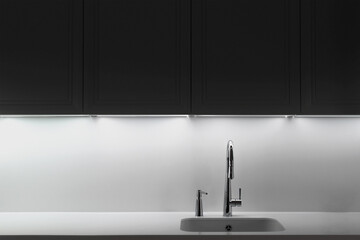 Modern Minimalist Kitchen Sink with Under-Cabinet LED Lighting